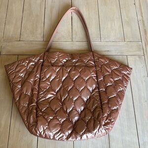 By Anthropologie Rose Gold Metallic Quilted Puffer Tote Bag